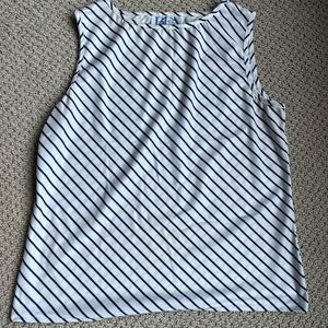 Tank Blouse White Blue Stripe Pattern